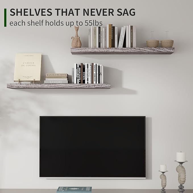 Marsmiles Wood Floating Shelves for Wall Set of 2, 36 Inch Wide Rustic Wooden Floating Shelves, Invisible Wall Mounted Display for Living Room Bedroom Kitchen Bathroom Office, Weathered