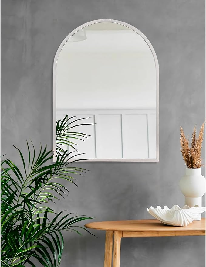 Arched Bathroom Mirror, Silver Metal Frame Wall Mounted Mirror Vanity Wall Mirror for Bedroom Entryway Living Room Vanity 26"x18"