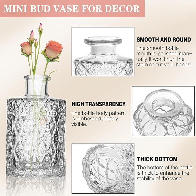 Mini Bud Vases As Wedding Centerpieces for Tables,Clear Bud Vases for Flowers,Small Flower Vases Suitable for Birthday Party,Anniversary,Wedding Reception,Baby Shower (Clear, 10PCS)