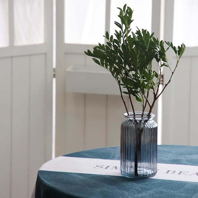 OFFIDIX Glass Vase,7.3 * 4.3in Vertical Line Geometric Faceted Design Flower Vase
