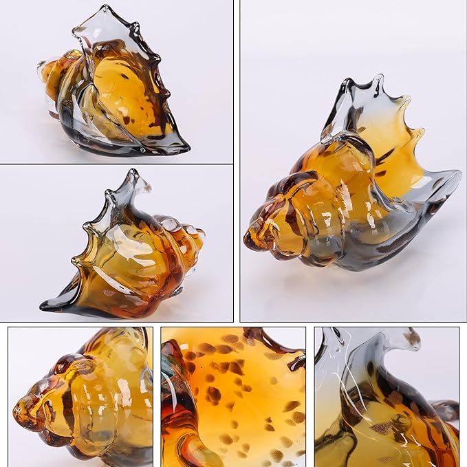 LCCCK Sea Glass Art Figurines Hand Blown Conch Shell Sculpture, Gray Sea Glass Decor Creative Conch Seashell Statue - for Coastal Room Decor Knick Knacks Home Decor Kitchen Decorations Above Cabinets