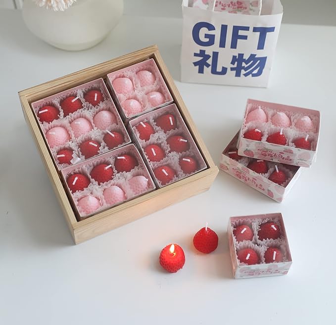 Strawberry Shaped Scented Candle,4PACK 75G Fruit Aroma Soy Wax Decorative Candle for Table Photo Prop Birthday,Prefect Gift for Meditation Stress Relief Mood Boosting Bath Yoga (Multi-Colored)