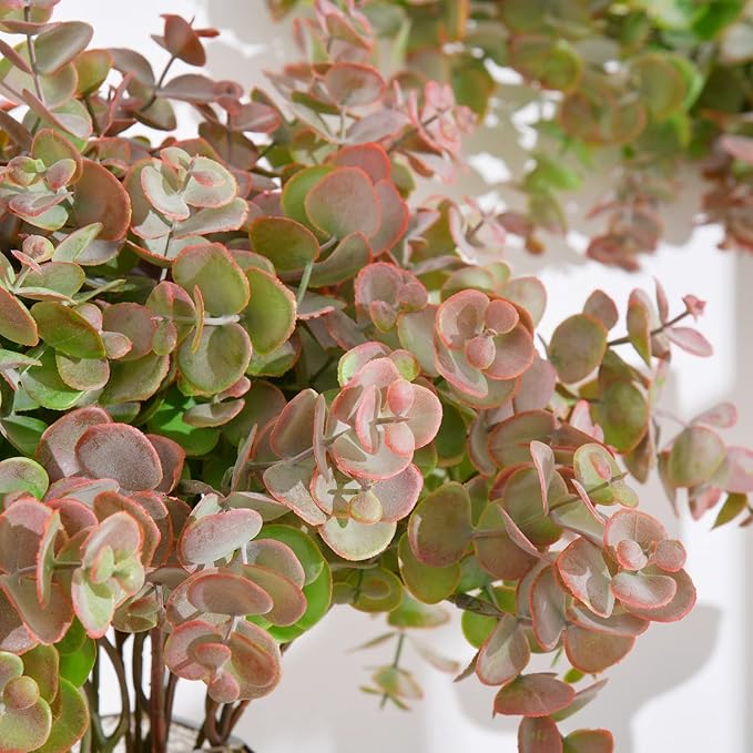 24pcs Artificial Eucalyptus Stems Fake Eucalyptus Leaves Branches Faux Greenery Stems for Vase Home Wedding Bouquet Wreath Decor, Red