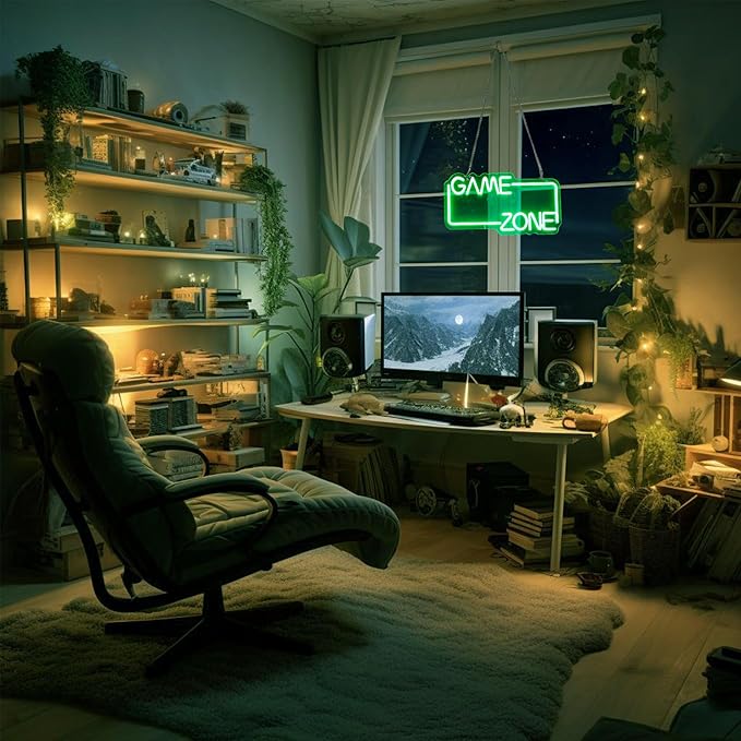 Game Zone Gaming Neon Sign - Boys Gaming Room Decor Light Signs, LED Bright Green Gamer Neon Sign for Teen Boys Bedroom, Party, Gifts for Gamer Boyfirend, Dimmable Switch USB Powered