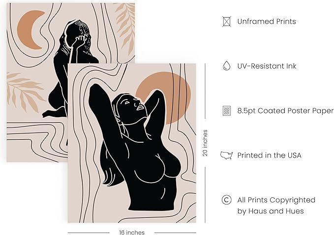 HAUS AND HUES Boho Neutral Wall Art - Set of 6 Boho Mid Century Modern Wall Art | Aesthetic Prints for Wall, Bohemian Wall Decor (16x20, Unframed)