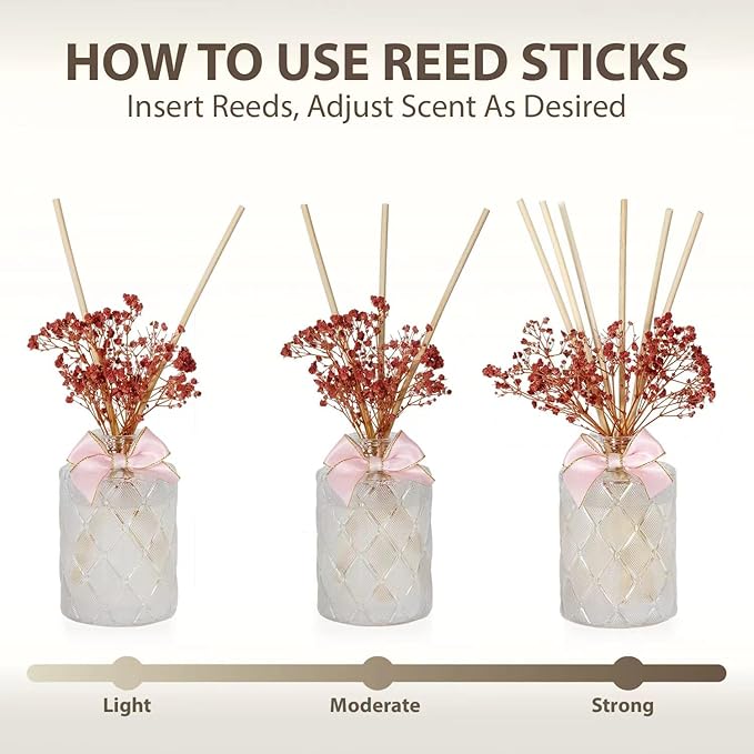 UCC Premium Reed Diffuser Set with Preserved Flower Reed Sticks, 6.76 fl oz Rose & Sandalwood Scented Room Diffuser Home Fragrance Essential Oil Reed Diffuser for Bedroom Bathroom Home Décor Office