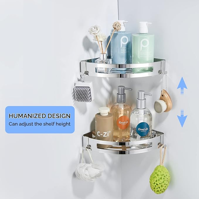 2-Pack Corner Shower Caddy,Wall Mounted Corner Shower Shelf,Shower Rack for Bathroom Silver