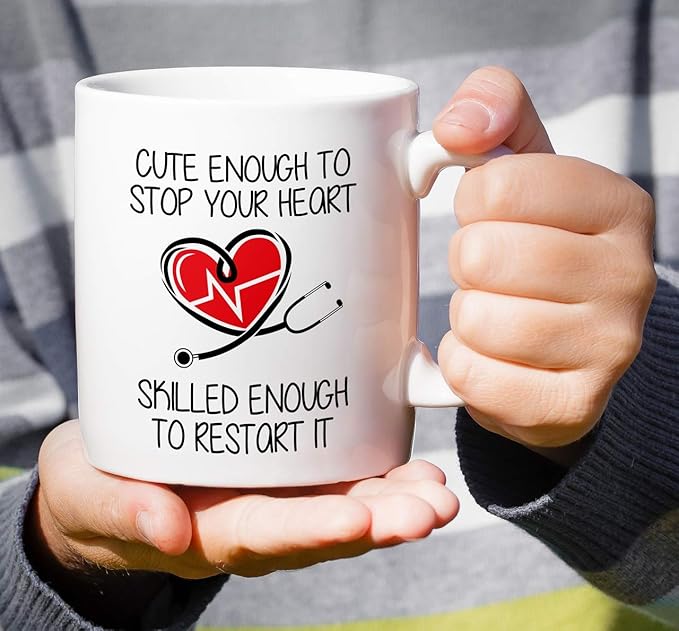 Retreez Funny Mug - Cute Enough To Stop Your Heart Skilled to Restart It Doctor 11 Oz Ceramic Coffee Mugs - Funny, Sarcasm, Motivational, Inspirational birthday gifts for medics, friends, coworkers