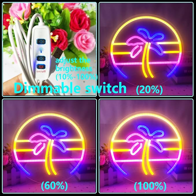 Sunset Neon Sign Dimmable Tropical Coconut Palm Tree Neon Sign 12''x 12'' Aesthetic Plam Tree Retro 80S Sunrise Palm Tree Neon Signs for Wall Decor Bar Birthday Christmas Home Decor