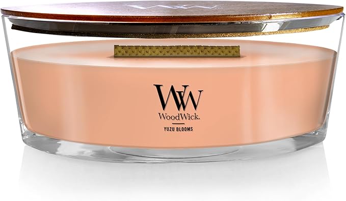 WoodWick Yuzu Blooms Scented Ellipse Candle, Crackles as it burns, Up to 50 hrs burn time, Perfect for gifting or home décor, 21oz