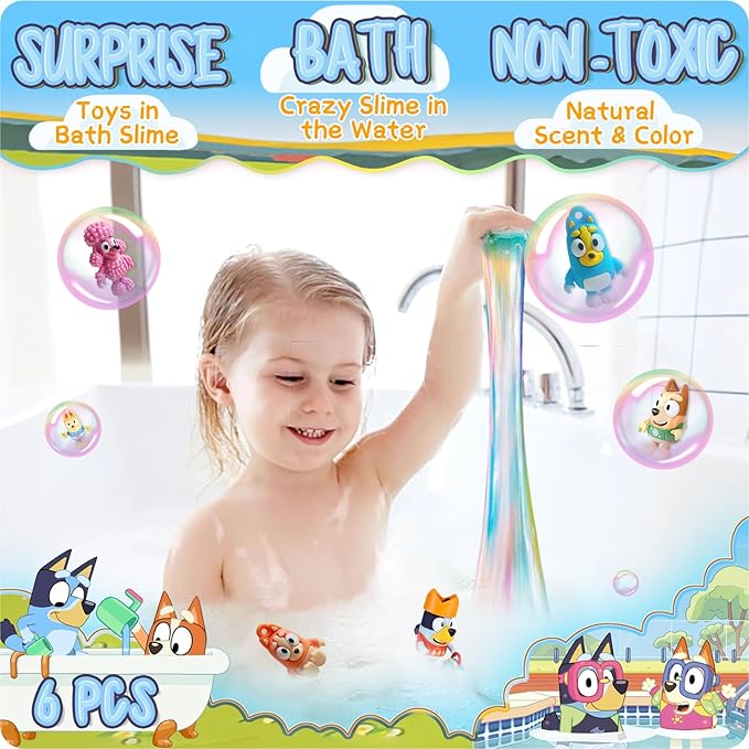 Bath Slime Kids Soap Bath Toy, Blue Heelers Bath Bombs for Kids, Bath Bombs with Surprise Inside, Slime Kit Kids Bath Bombs Rich in Natural Essential Oils for Dry Skin Moisturize, Gifts Card for Kids