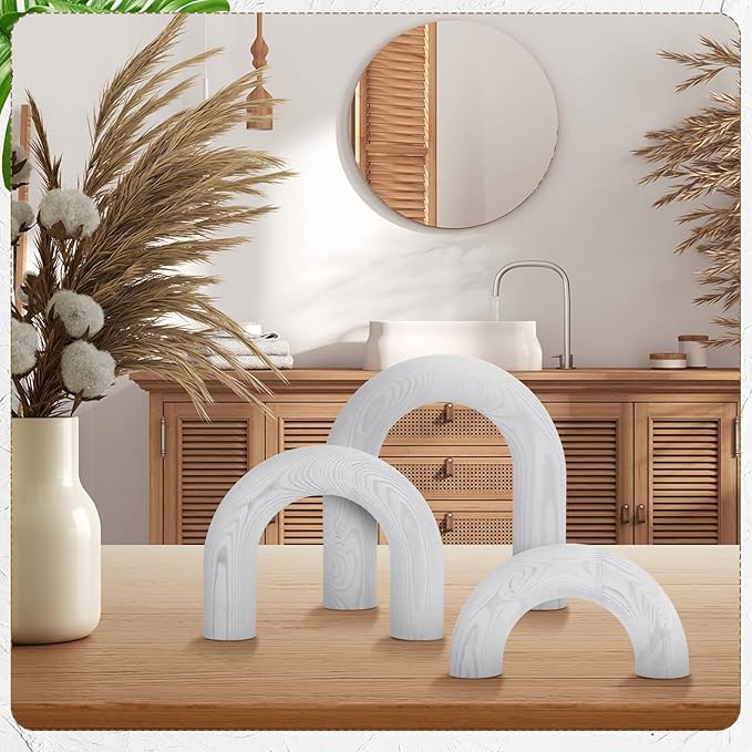 Qunclay 3 Pcs Wood Arch Decorative Objects Coffee Table Decor Modern Bookshelf Boho Home Decor for Shelves Mantel, Aesthetic Shelf Accent for Living Room Entryway(White)