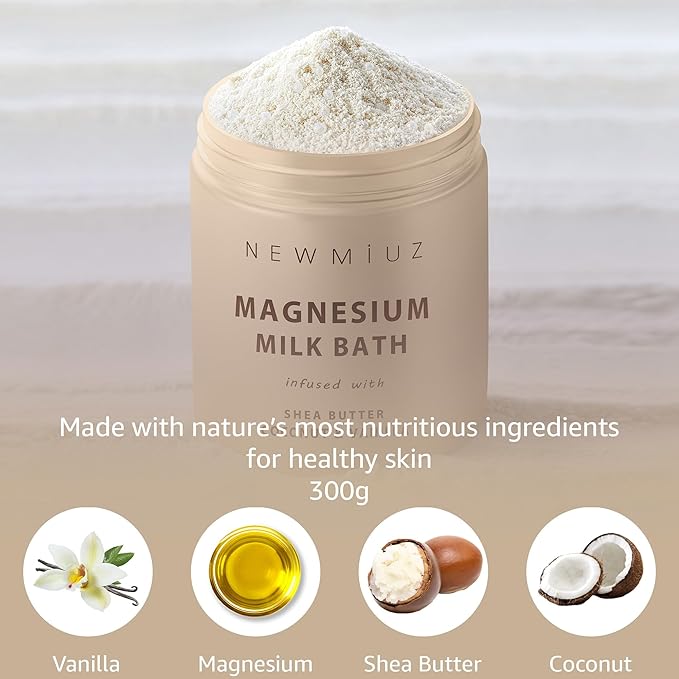 Creamy Magnesium Milk Bath Soak Powder Moisturize Soften Skin Coconut Vanilla Shea Butter Luxury Spa Bath Salt Relaxation Selfcare Gifts for Women
