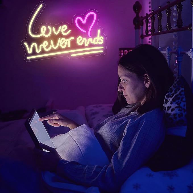Love Never Ends Neon Sign for Wall Decor, Dimmable Love Led Lights Signs Letters Signs for Wedding, Neon Light Room Decor for Party Birthday Gift Christmas Gift