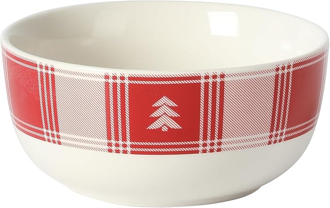 Martha Stewart Plaid Decorated Red and White Stoneware Dinnerware Set, Service for 4 (12pcs)