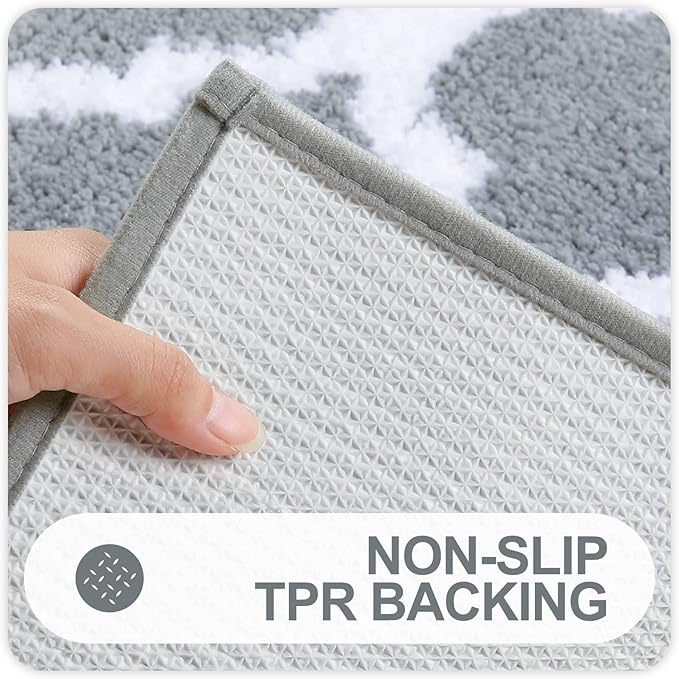 OLANLY Bathroom Rugs 44x24, Soft and Absorbent Microfiber Bath Rugs, Non-Slip Shaggy Shower Carpet, Machine Wash Dry, Bath Mats for Bathroom Floor, Tub and Shower, Grey