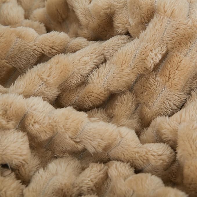 Puncuntex Beige Throw Blanket 90"×90" inches Fuzzy 3D Jacquard Decorative Flannel Fleece Super Soft Plush Cozy Blanket for Couch Sofa Chair Lightweight
