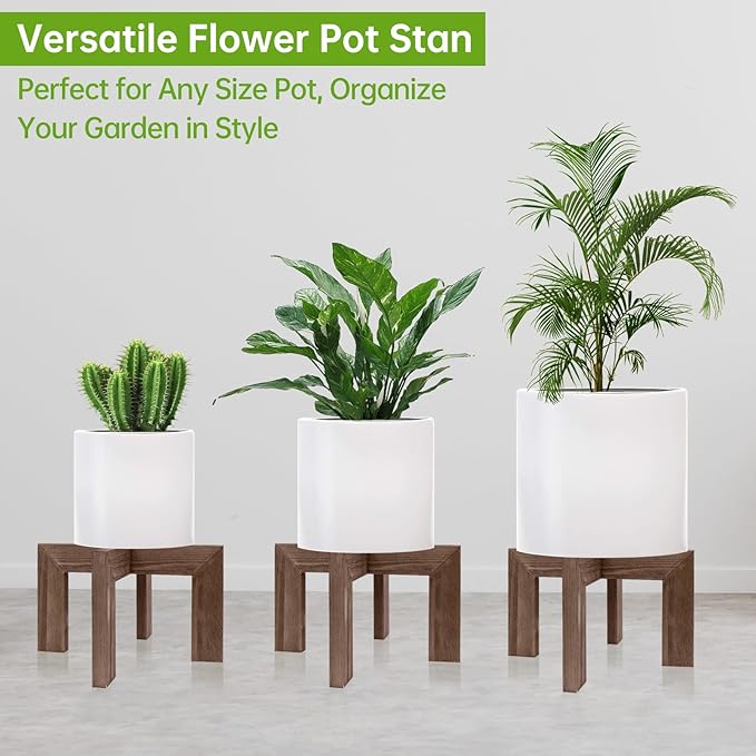 Modern Wood Plant Stand Indoor/Outdoor, Planter Stand Holder Rattan Flower Pot Stand (1 Pack- Wood Grain)