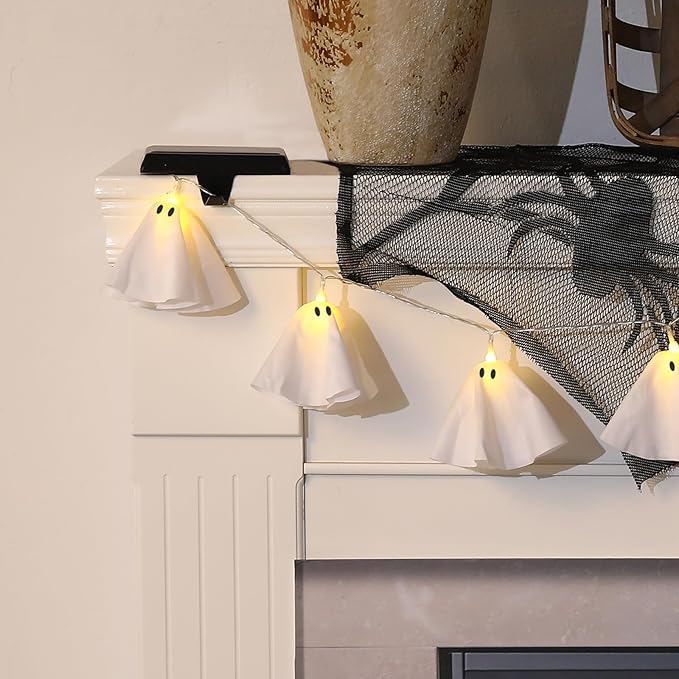 Halloween Decoration-Light Up Ghost Garland-Handmade LED Ghost String Lights Banner for Home Party Fireplace Mantle Windows Decor