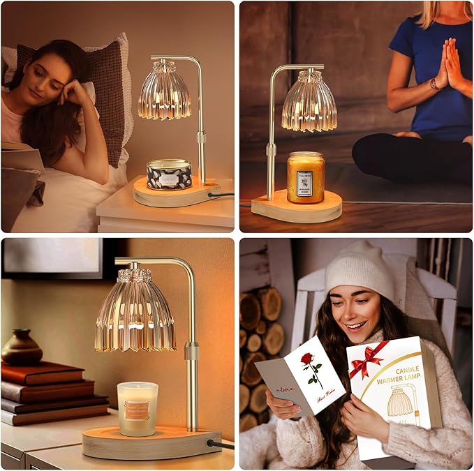 Candle Warmer Lamp with Adjustable Height, Timer & Dimmer, Birthday Gifts for Women, Elegant Gift Box & Greeting Card, Candle Lamp with 2 Bulbs for Home Decor/Bedroom/Office