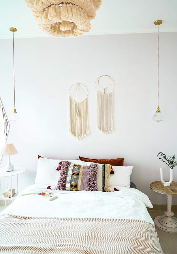 Mkono 2 Pcs Macrame Wall Hanging Woven Boho Wall Decor Art Chic Bohemian Home Decorations for Apartment Bedroom Living Room Dorm Nursery Room, 12" W x 36" L, Medium