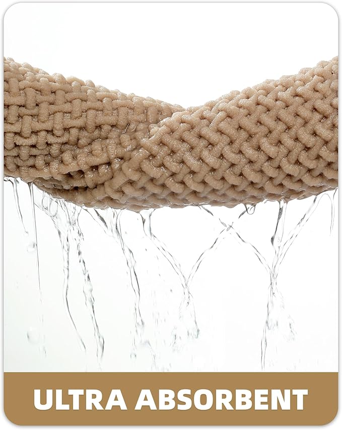 Color&Geometry Chenille Pile Small Bathroom Rugs Upgraded Denser, 16"x24" Non Slip Absorbent Beige Bath Mats for Bathroom Thin Fit Under Door, Washable Quick Dry
