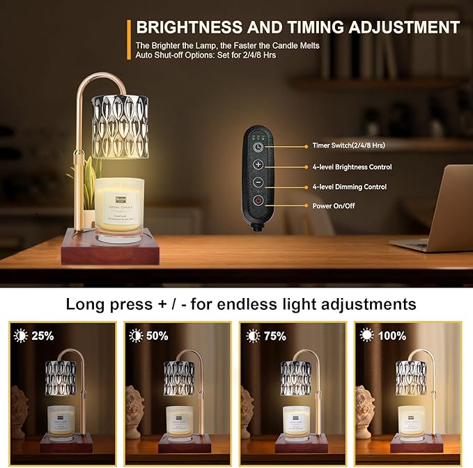 Candle Warmer Lamp with 3 Bulbs, Adjustable Height Dimmable Candle Warmer with Timer, Compatible with Large Jar Candles, Candle Lamp with Charming Gift Box Ribbon for Her/Him