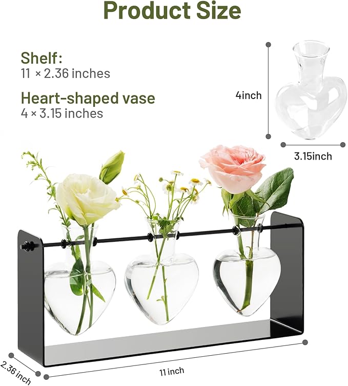 Rossny Metal Plant Propagation Station with 3 Clear Glass Vases - Desktop Plant Terrariums for Herbs, Ideal for Modern Home Office Garden Planter Decor, Gift for Plant Lovers, Black