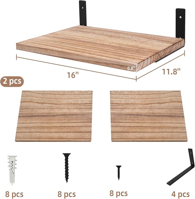 Floating Shelves Wall Mounted Rustic Wood, 12Inch Deep, Large Capacity Hanging Shelf for Home Decor(Living Room,Kitchen,Bedroom,Laundry),Storage Display Wall Shelves (Light Brown)