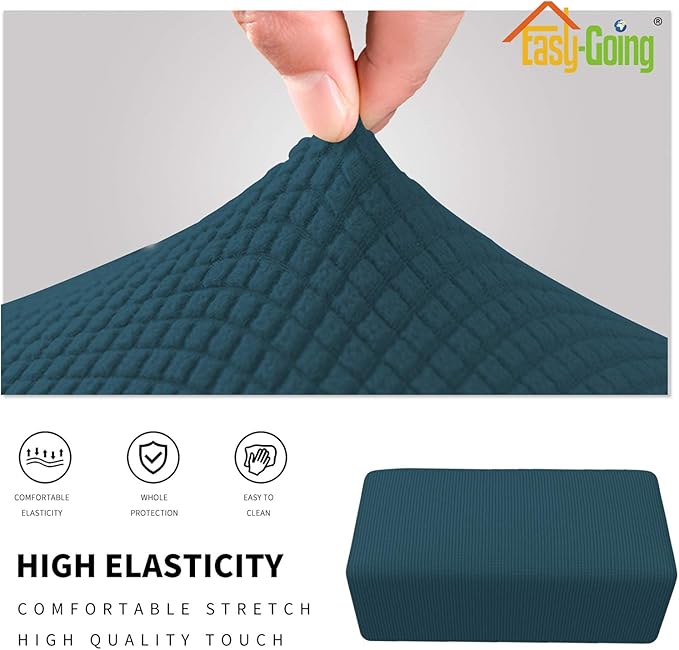 Easy-Going Stretch Ottoman Cover Folding Storage Stool Furniture Protector Soft Rectangle slipcover with Elastic Bottom(Ottoman X-Large,Deep Teal)