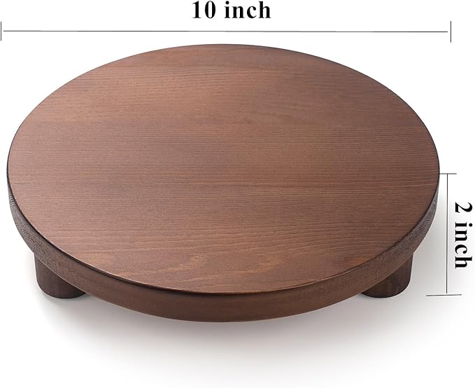 Wood Riser for Decor, 2 Pack Wood Pedestal Stand for Display, Round Wooden Tray for Kitchen Counter, Wooden Pedestal Stand for Plant Pot Indoor (Round - Brown)