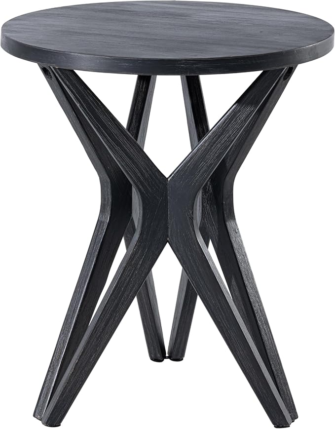 LONYKE Pedestal Farmhouse End Table, Distressed Top with Tripod Base Bedside Table for Living Room, Modern, Boho Decor, Round (1 Pack, Distressed Black)
