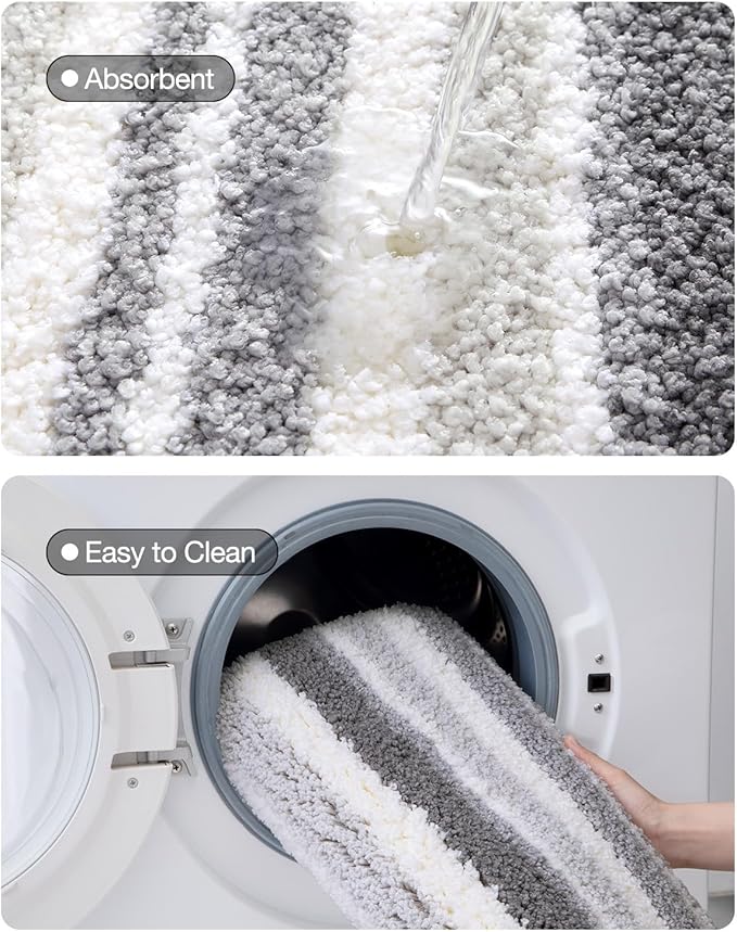 LUMI Striped Bath Rugs, Extra Soft and Absorbent Microfiber Bath Mat, Machine Wash Non-Slip for Bathtub or Bathroom Floor, 24"x43", Grey