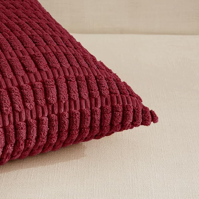 Fancy Homi 4 Packs Burgundy Decorative Throw Pillow Covers 16x24 Inch for Living Room Couch Bed, Holiday Christmas Home Decor Gift, Soft Plush Corduroy Cute Square Accent Cushion Case 40x60 cm