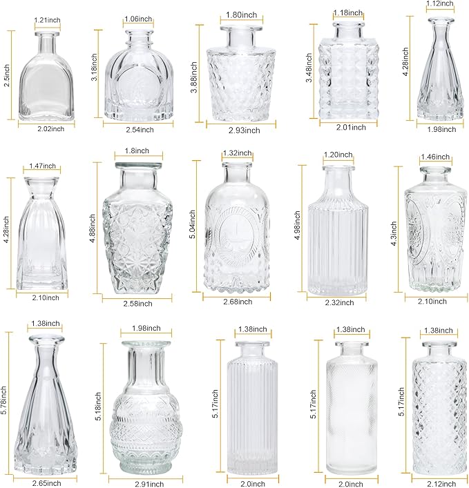 Brajttt Glass Bud Vase Set of 18,Small Glass Vintage Vases for Flowers,Clear Bud Vases in Bulk for Rustic Wedding Decor,Table Centerpieces,Decor Centerpiece for Bathroom