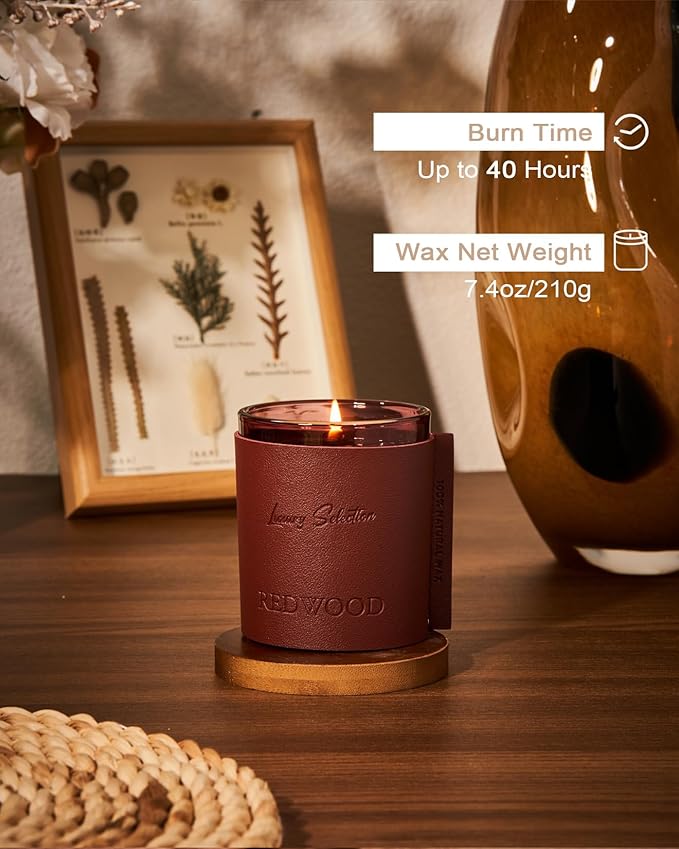 M&SENSE Redwood Scented Candles Soy Wax Natural Candle for Home, 7.4oz 40 Hour Long Burning Luxury Air Freshening Jar Candle Gift, Aromatherapy Candle for Relaxation, Meditation, Stress Relief
