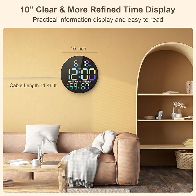 Large Digital Wall Clock, Digital Clock Large Display with Seconds Precision Display Auto Brightness Remote Control Timer Input Muteable Button, LED Clock for for Living Room, Bedroom, Office