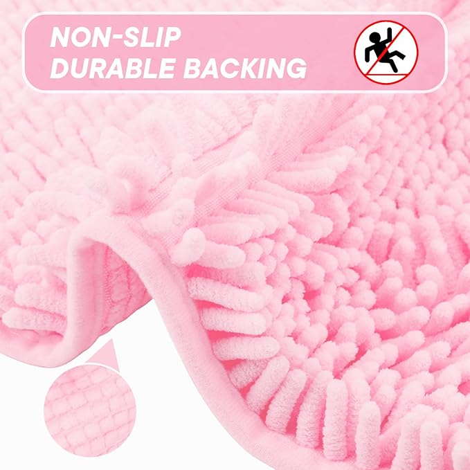 Pink Bathroom Rugs Sets 2 Piece Washable, Luxury ,Chenille Bath Mat Set, Soft Plush Anti-Slip Rectangular Bath, Rug Super Absorbent. (Pink, 32"x20"+32"x20")