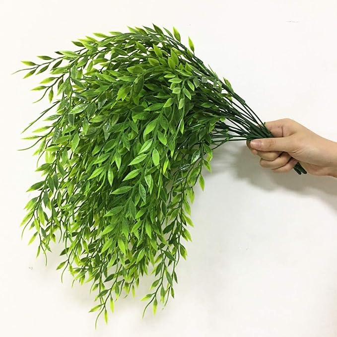 CATTREE Artificial Weeping Willow, Plastic Plants Greenery Leaves Fake Hanging Vine Faux Ivy Garland UV Resistant for Indoor Outdoor Garden Baskets Wedding Party Table Decor Decoration 4 Pack