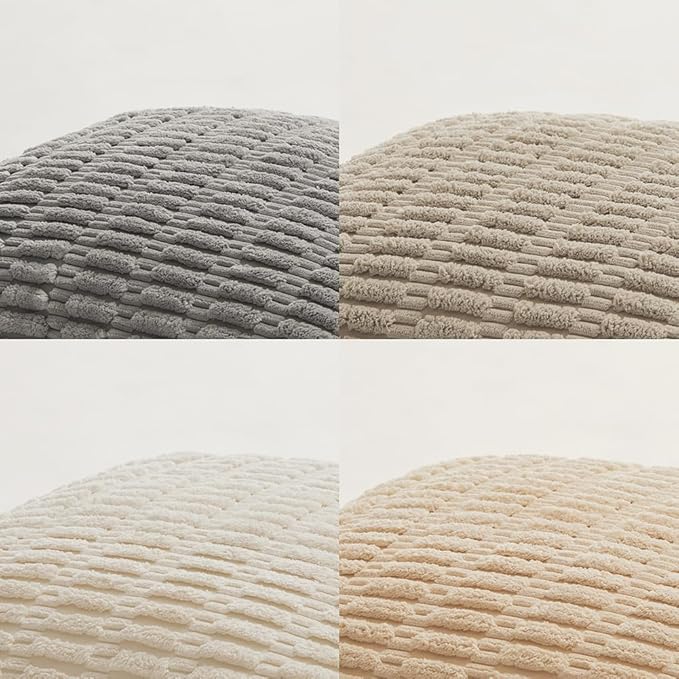 Fancy Homi 4 Packs Neutral Euro Decorative Throw Pillow Covers 28x28 Inch for Couch Bed Sofa, Rustic Farmhouse Boho Home Decor, Soft Plush Striped Corduroy Square Cushion Case 71x71 cm
