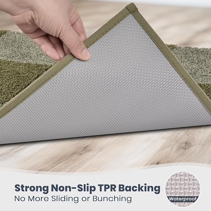 PURRUGS Bathroom Rug Non-Slip Machine Washable 20" x 30", Super Absorbent and Quick-Dry Bath Mat, Extra Soft and Plush Bath Rug for Shower, Bathtub and Sink, Sage Green & Olive Green