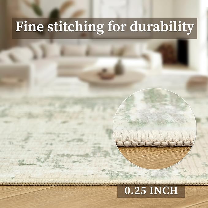 Art&Tuft Washable Rug, Anti-Slip Backing Abstract Area Rugs, Stain Resistant Rugs for Living Room, Foldable Machine Washable Area Rug(02-Green, 5'x7')