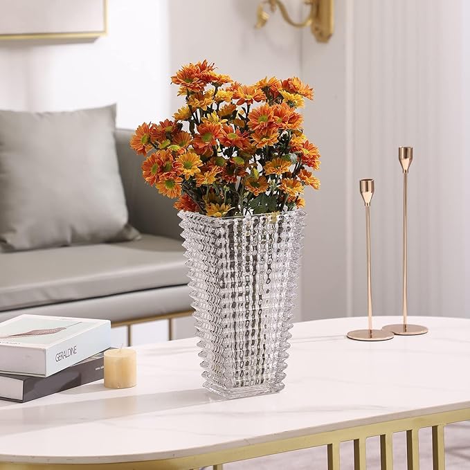 MCMCNCUIU Crystal Vase, Large Crystal Vases for Flowers, Large Flower Vase, Modern Clear Vases for Living Room, Bedroom, Kitchen, Dining Table, Mantle, Wedding, 11 Inches