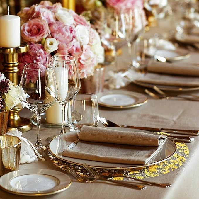 200 Pcs Gold Placemats Disposable Round Table Mat 13 Inch Gold Foil Mesh Pressed Placemats Metallic Thin Mesh Table Runner for Home Decoration Dining Wedding Birthday Party