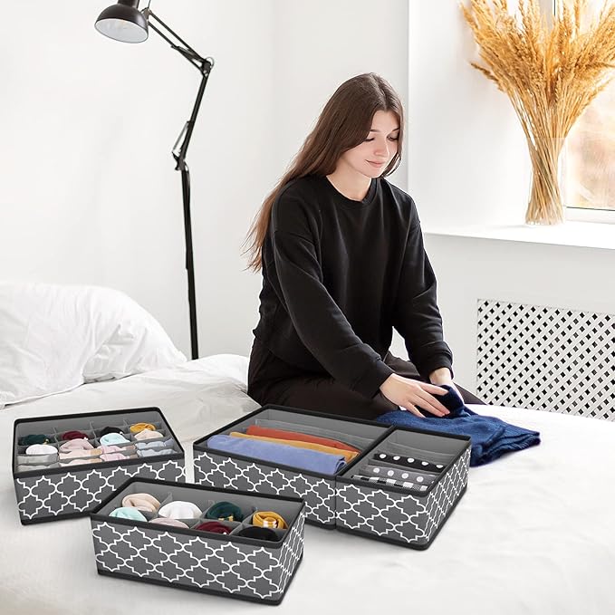 Organizer Divider, Foldable Closet Storage Organizer Basket, and Fabric Organization Bins for Clothes 8 Pack