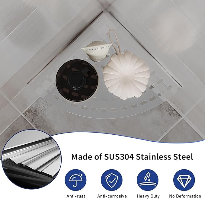 Corner Shower Shelves 304 Stainless Steel Polished Chrome Shower Corner Shelf 8in Corner Shower Shelf Drilling Installation Strong Load-Bearing Capacity