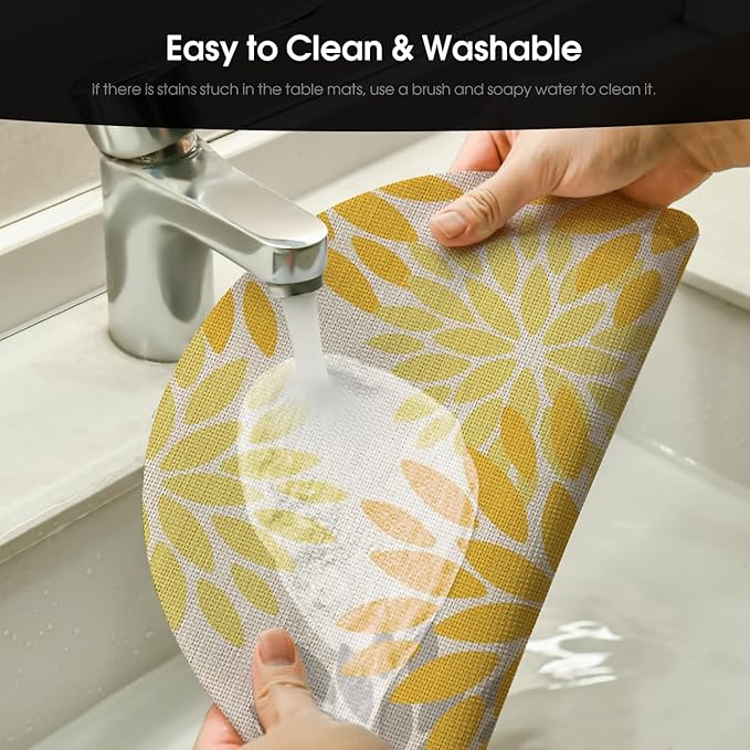 Artoid Mode Yellow Dahlia Plastic Round Placemats Set of 4, 14 Inch Seasonal Wipeable Woven Vinyl Table Mats for Farmhouse Party Kitchen Dining Decor