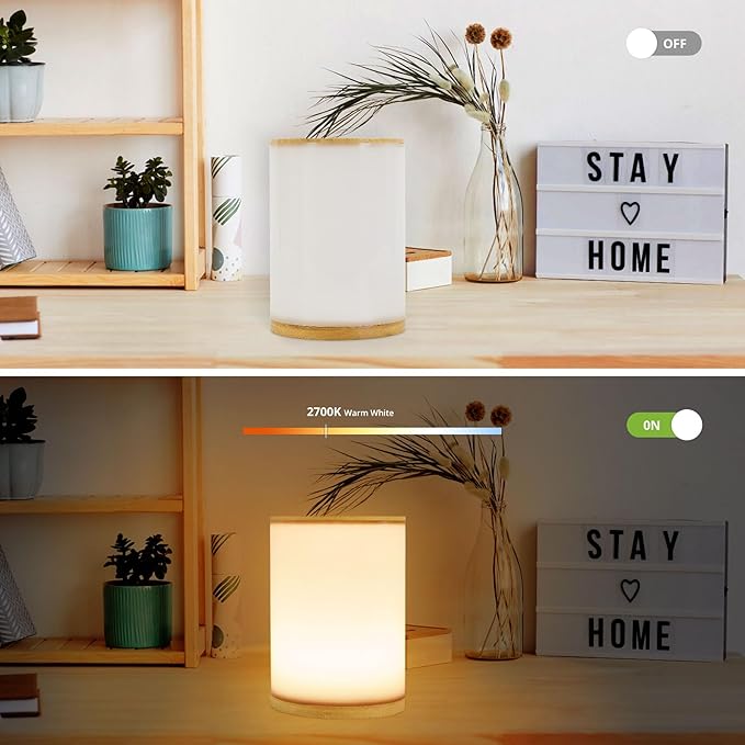 Mini Bamboo Bedside Table Lamp with10 Brightness & 3 Color Temperatures,Cozy PC Shade,Soft Ambient Nightstand Night Light for Bedroom,Kids Room,Bedroom,Dorm,Nursery