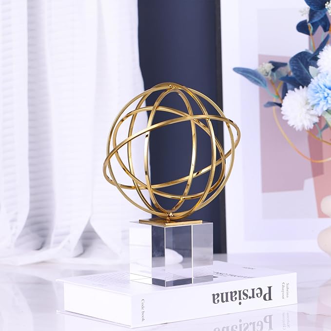 DOVDOV Gold Geometric Decorations, Metal Knot Statues and Crystal Base Decorations, Luxury Home Decor for Room Office Shelves on Display Shelves Decorative Aesthetics.