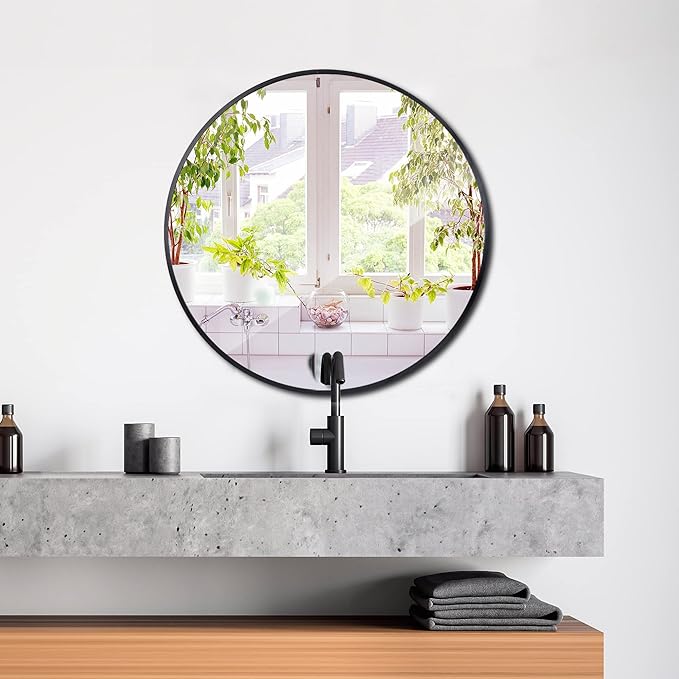 Smartxchoices Pack of 2 Black Round Mirrors 24 Inch, Metal Frame Wall Mounted Circle Mirrors, Vanity Mirror Wall Bathroom Décor, Washrooms, Living Rooms, Entryway